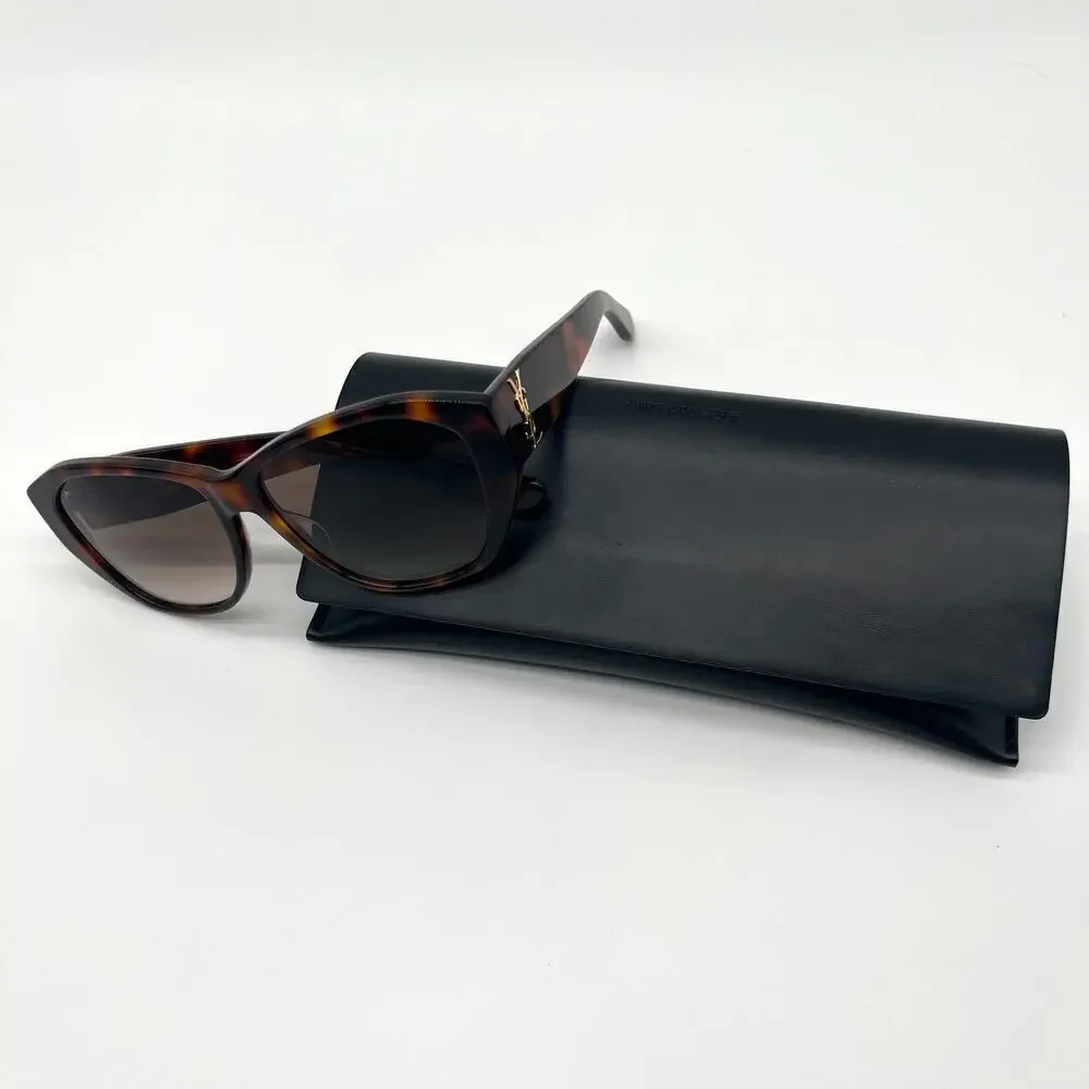 SAINT LAURENT Sunglasses Unisex, Havana Geometric Tortoise Shell, Case Included